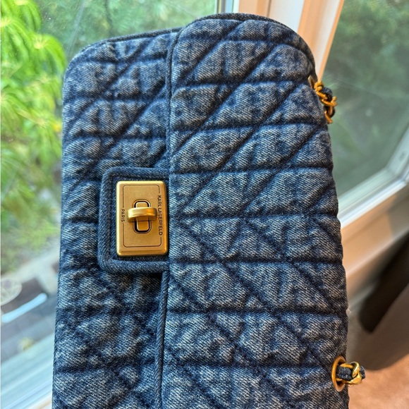 Karl Lagerfeld Blue Denim Shoulder Bag with Gold Accents - Picture 4 of 6
